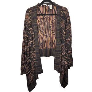 Soft Surroundings Open Front Wool Blend Cardigan Black Geometric Print Size Med